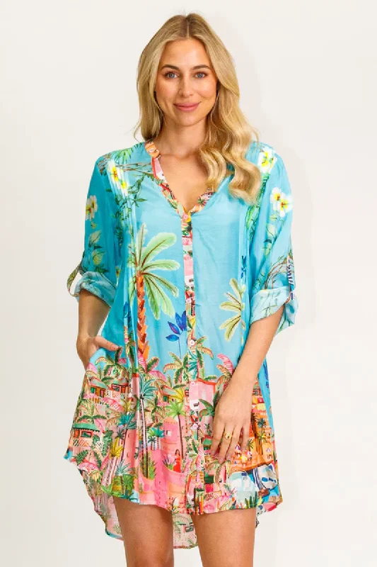 Lula Life Majorca Shirt Dress Lagoon