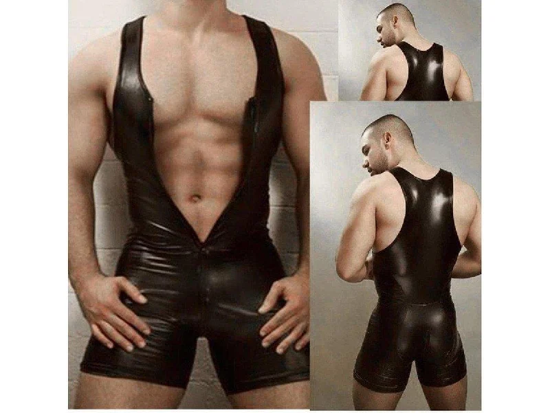 High - Neck Bodysuits for a Modest and Sophisticated Look Gay Bodysuits | Clubwear Black Faux Leather Zipper Bodysuit High - Neck Bodysuits for a Modest and Sophisticated Look Gay Bodysuits | Clubwear Black Faux Leather Zipper Bodysuit