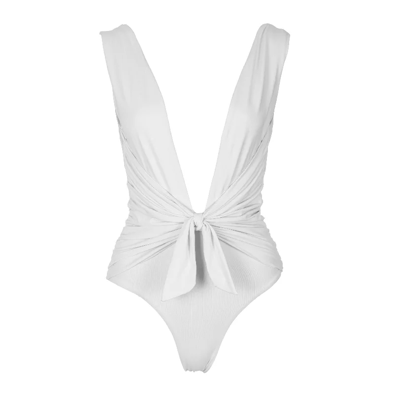 Women's Sleeveless One - Pieces in Yellow with Floral Appliques for a Cheerful and Spring - Like Look MIAMI Swimsuit - WHITE Women's Sleeveless One - Pieces in Yellow with Floral Appliques for a Cheerful and Spring - Like Look MIAMI Swimsuit - WHITE