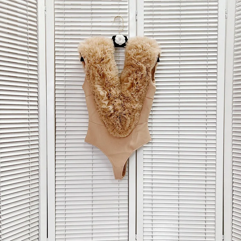 High - Neck Bodysuits for a Modest and Sophisticated Look Ruffled Deep V-Neck Sleeveless Bodysuit High - Neck Bodysuits for a Modest and Sophisticated Look Ruffled Deep V-Neck Sleeveless Bodysuit