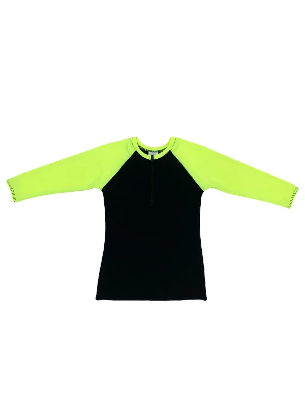 Women's Cut - Out Swim Tops in White with Geometric Shapes for an Edgy Beach Style Neon Sleeve Half Zip Rashguard Swim Top