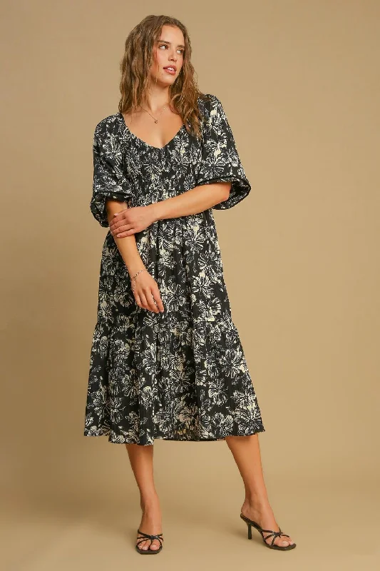 Cut - Out Bodysuits for a Trendy and Fashion - Forward Style Umgee Ruffle Hem Flower Printed V-Neck Dress Cut - Out Bodysuits for a Trendy and Fashion - Forward Style Umgee Ruffle Hem Flower Printed V-Neck Dress
