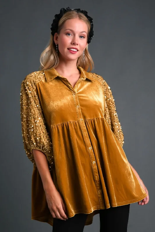 Long - Sleeve Bodysuits for Cold Weather Layering Sequin Detail Tiered Back Half Sleeve Shirt Long - Sleeve Bodysuits for Cold Weather Layering Sequin Detail Tiered Back Half Sleeve Shirt