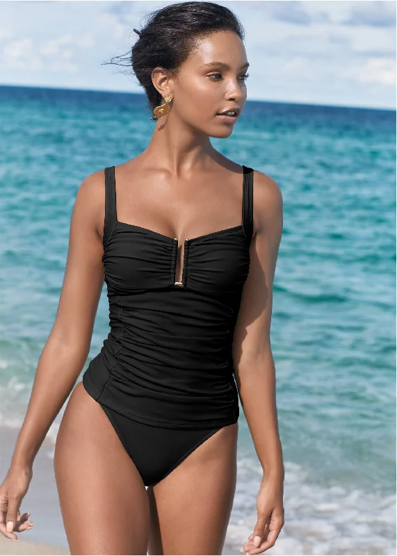 Women's Sheer - Paneled Swim Tops in Blue for a Flirty and Alluring Poolside Look Slenderizing Tankini Top - Black Beauty Women's Sheer - Paneled Swim Tops in Blue for a Flirty and Alluring Poolside Look Slenderizing Tankini Top - Black Beauty
