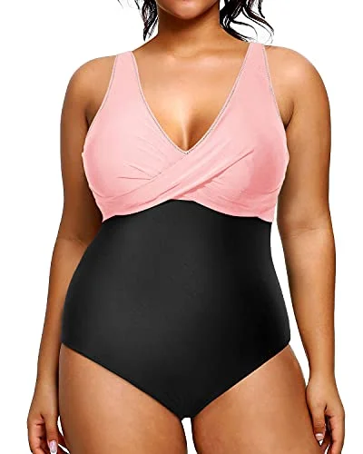 Removable Padding Enhance Appearance Plus Size Swimsuit For Women-Pink And Black