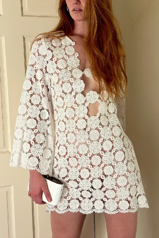 Ankle - length cover ups for a more covered - up and stylish beach look Yesenia Doily Lace Coverup Dress - Pure White Ankle - length cover ups for a more covered - up and stylish beach look Yesenia Doily Lace Coverup Dress - Pure White
